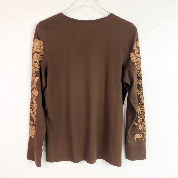 Peruvian Collection Brown Pima Cotton Long Sleeve Tee Shirt Size L - Picture 3 of 5